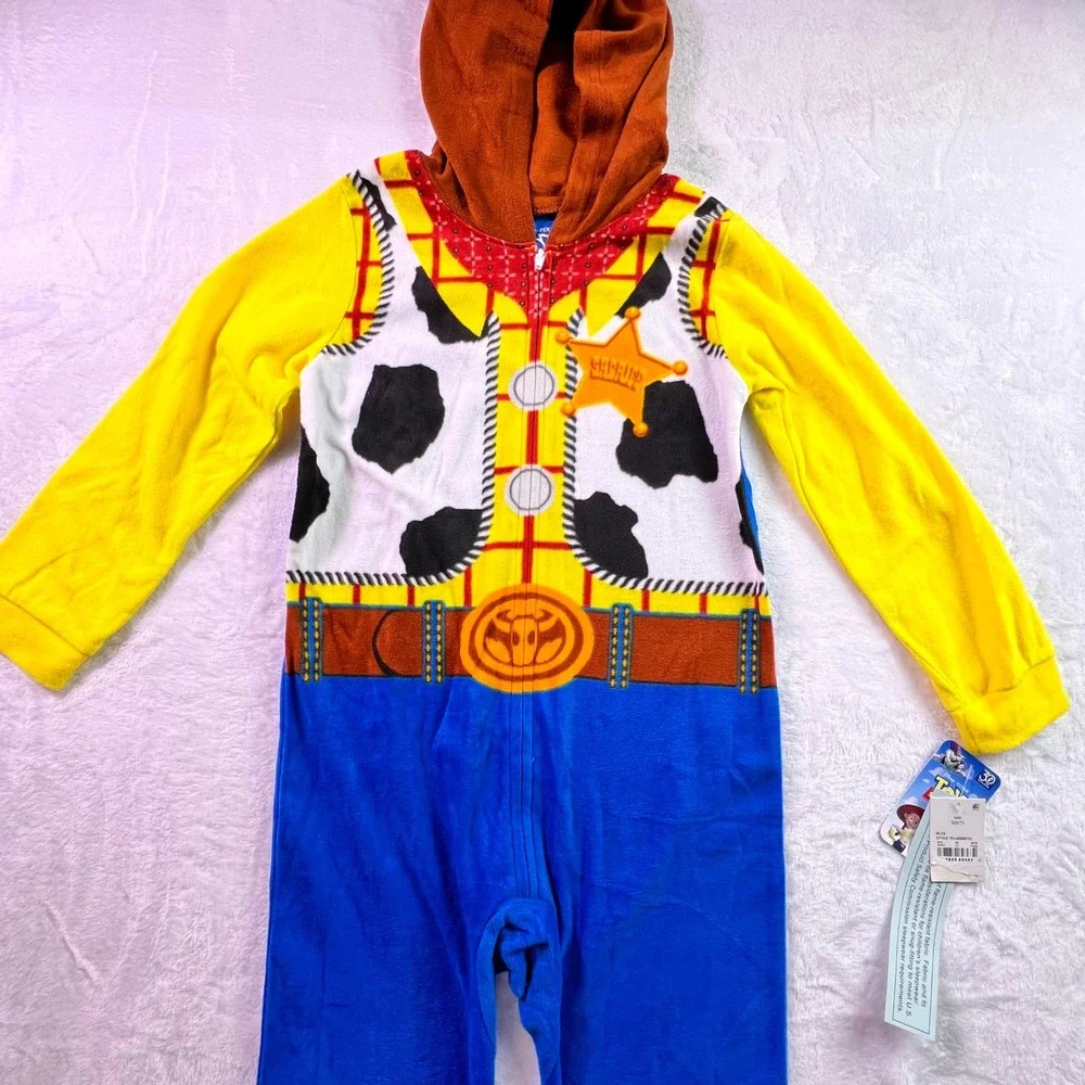 Disney Toy Story Woody Kids Hooded One Piece Pajamas Union Suit Blue Yellow S
